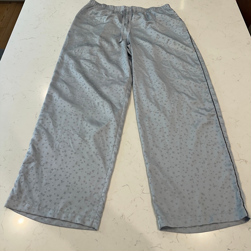 Victoria's Secret Blue Star Satin Wide Leg Pajama Pants Large Lounge Sleepwear